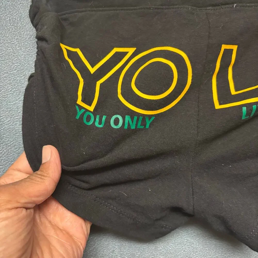 VTG YOLO Jamaican Shorts Island Tee Booty Hoochie Hot Pants You Only Live Once